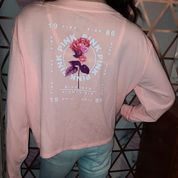 VS PINK coral light pink Crop sweatshirt - Picture 3 of 5